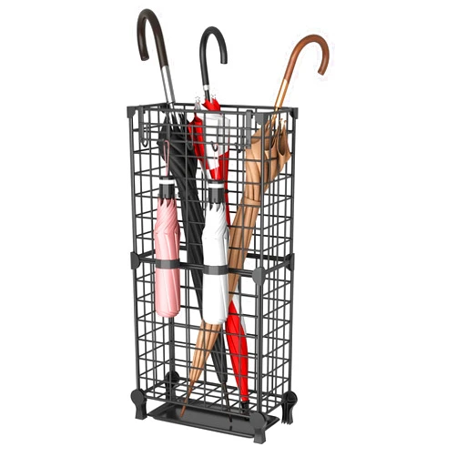 AWTATOS Umbrella Holder Entryway, Umbrella Stand Freestanding, Metal Square Umbrella Rack Organizer with a Removable Drip Tray, Hooks, Black