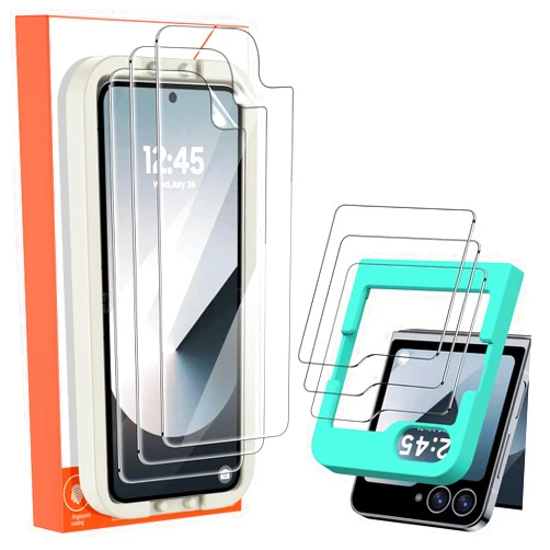 Ruiheshiyi For Samsung Galaxy Z Flip 6/ 5 Screen Protectors, 3 Pcs Inner Screen Protectors + 3 Pcs Front Tempered Glass [With Perfect Fit Tray] AR Ultra HD, Durable & Crease-Free, No air bubbles, Newbie-Friendly