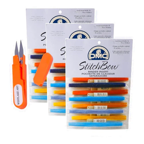 Westlake art Stitchbow Binder Inserts, 3.34 Oz, Organize Embroidery Floss, Holds 15 Stitchbow Floss Holder, Bundle with Art Embroidery Scissors, Transparent Design for Easy Color Identification [Pack of 3]