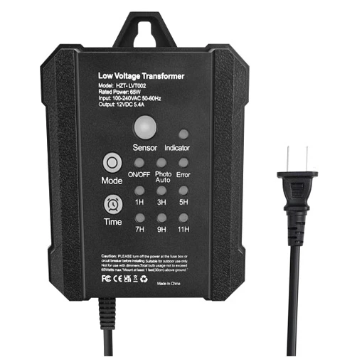 Rwusnx 65W Low Voltage Landscape Transformer, RWUSNX Outdoor Landscape Lighting Transformer with Timer and Photocell Sensor, 120V AC to 12V DC Weatherproof for Spotlight, Garden Light, Pathway Light