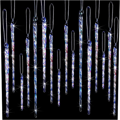 Boao Glass Icicle 3.5-7.8 Inch Twisted Glass Icicle Christmas Ornaments Hanging Decorations(Dazzling Color,25 Pcs)