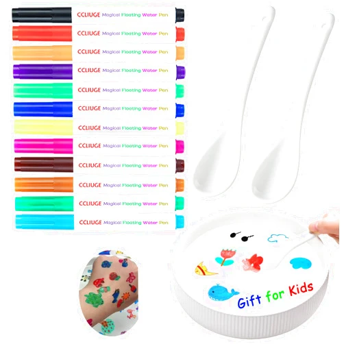 CCLIUGE Magical Drawing Pens for Kids Water, Kiddies Create Magical Floating Drawings Bundle, 12 Colors Magic Water Painting Marker Set with 2 Spoons, Water Art Pen Kit for DIY Tattoo, Gifts for Boys & Girls