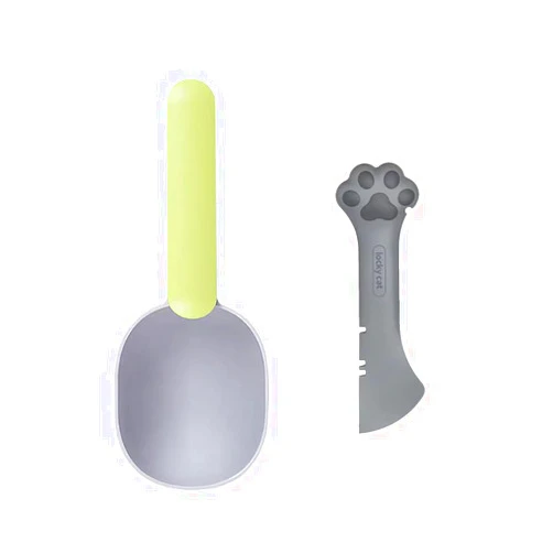 Lanyihome Multifuctional 2 in 1 Small Silicone Pet Food Can Spoon Mini Spatula + Plastic Pet Cat Food Scoop with Bag Sealing Clip Handle for Dogs/Cats/Birds