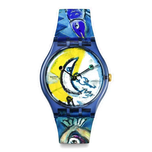 Swatch Unisex Casual Bioceramic Watch Blue Art Journey Chagall's Blue Circus