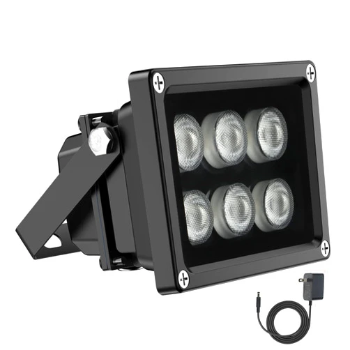 Univivi Infrared Illuminator, 850nm 6 LEDs 90 Degree Wide Angle IR Illuminator for Night Vision, Waterproof LED Infrared Light for CCTV Security Camera, with Power Adapter, Black