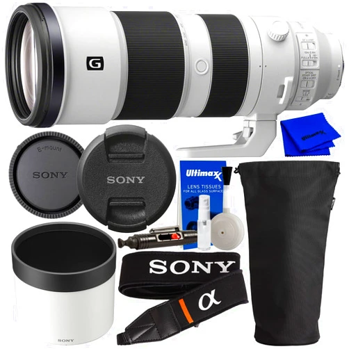 SSE Sony FE 200-600mm f/5.6-6.3 G OSS Lens with Manufacturer Accessories (Front & Rear Lens Caps, Lens Hood, Lens Strap, Tripod Collar, Lens Case) & Deluxe Equipment Maintenance Kit
