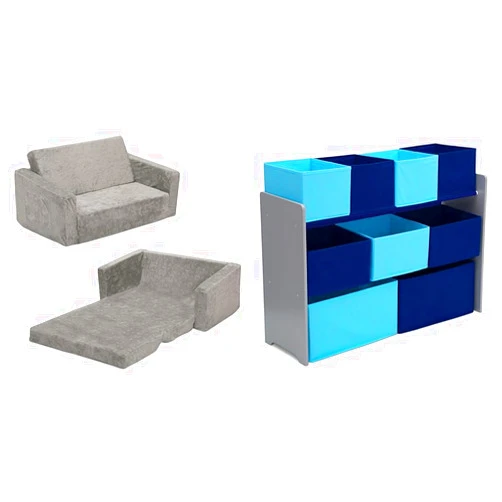 Delta Children Convertible Sofa to Lounger and 9-Bin Toy Organizer Storage for Kids