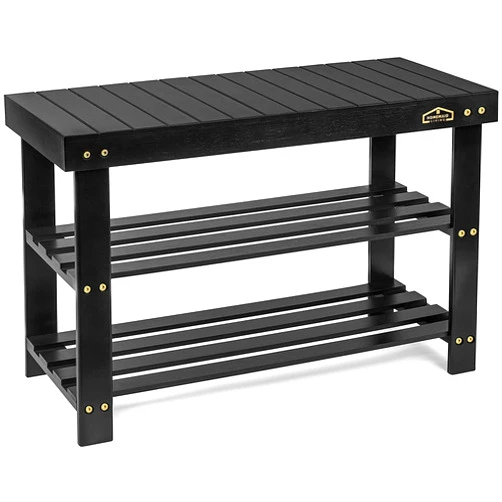 Homemaid Living Bamboo 3 Tier Shoe Rack Bench, Premium Shoe Organizer or Entryway Bench, Perfect for Shoe Cubby, Entry Bench, Bathroom Bench, Entryway Organizer, Hallway or Living Room(Black)