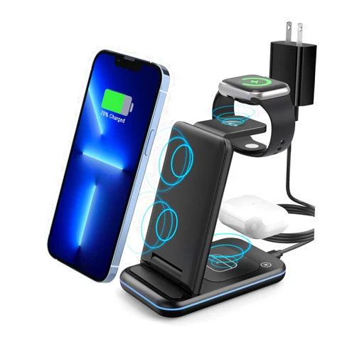 Bauhoo Wireless Charger, 3 in 1 Fast Wireless Charging Station, Wireless Charging Stand Dock 18W Foldable for Apple Watch SE/7/6/5/4/3/2 AirPods 3/2/Pro iPhone 13/12/11/Pro/XS/Xs Max/XR/X/SE/8/8 Plus
