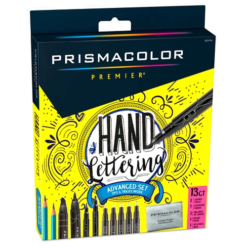 Prismacolor Premier Advanced Hand Lettering Set With Illustration Markers, Art Pens, Pencils, Eraser And Tips Pamphlet, Adult Coloring, 13 Count