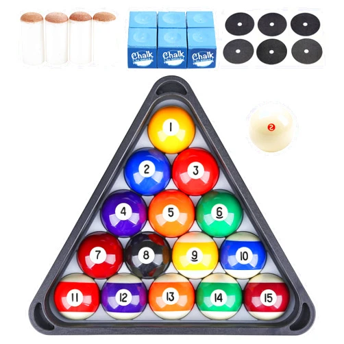 JAPER BEES Billiard Pool Balls with Triangle Ball Rack, Cue Chalks, Table Spot Stickers & Tip Replacements - Pool Table Accessories