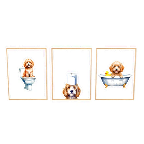 Boat Wades Cavapoo Bathroom Unframed Wall Art Prints,Funny Dog Bathroom Posters & Prints For Kids Bathroom Toilet Home House Living Room Decor, Cavapoo Wall Art Posters 8x10 Set Of 3