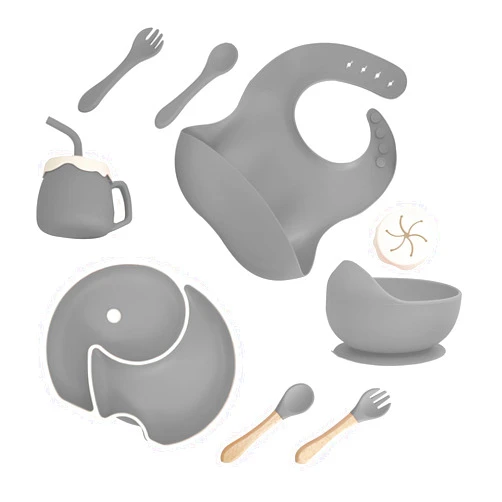 Arcasa Baby Silicone Feeding Set, 9 Pcs Baby Plates and Utensils Set, Baby Utensils Includes Placemat, Suction Plate, Bowl, Adjustable Bib, Sippy Cup, Fork, Spoon, Baby Utensils 6+ Months (Blue)