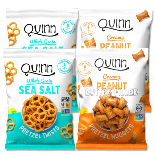 Quinn Pretzel Bites Original Variety Pack - Made with Real Ingredients, Whole Grain Sorghum, Vegan, Gluten Free, Dairy Free, Non GMO - Peanut Butter Filled Nuggets, Sea Salt Twists (Pack of 4)