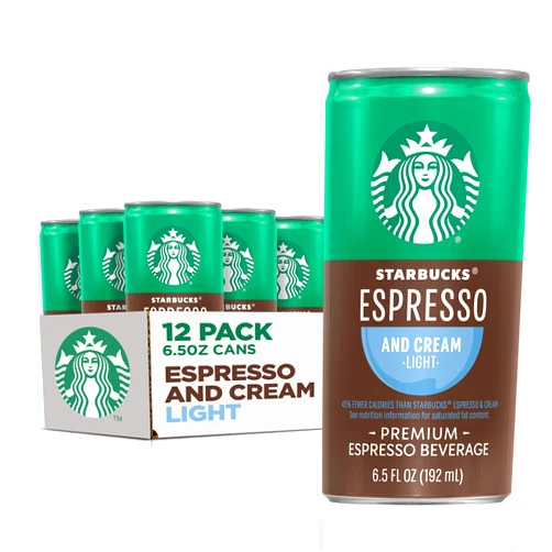 Starbucks Ready to Drink Coffee, Espresso & Cream Light , 6.5oz Cans (12 Pack) (Packaging May Vary)