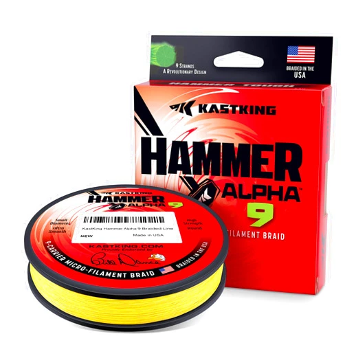 KastKing Hammer Alpha 9 UHMWPE Braided Fishing Line - Made in The USA, Strong and Smooth, Round, 9-Carrier, Colorfast Braided Fishing Line, Perfect for Most Fishing Reel and Finesse Applications