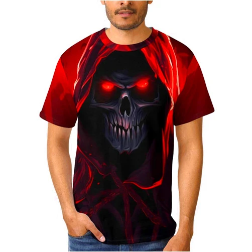 MARSVOVO Men's Grim Reaper Skull Print Tee Shirt Novelty Western T-Shirt for Men Casual Short Sleeve Crew Neck Tops