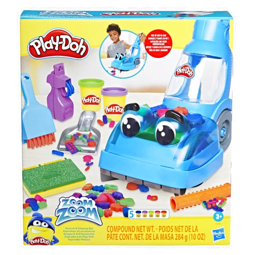Play-Doh Zoom Zoom Vacuum Cleaner Toy, 6 Accessories & 5 Cans of Assort. Colors, Cleaning Toys for Kids, Back to School Classroom Supplies, Preschool Toys, Ages 3+