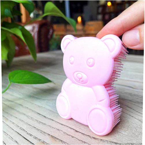 Penepico Premium Sensory Brush for Kids or Autism,Soft Silicone Body Scrubber,2 in 1 Sensory Room Occupational Therapy Sensory Brushes,Silicone Loofah,Pet Shower Brush Bath Brush Shampoo Brush(bear-pink)