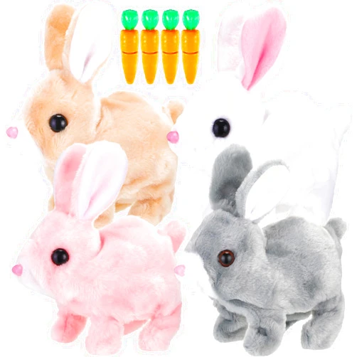 Lenwen 4 Set Hopping Bunny Toy Interactive Bunny Can Walk and Talk Plush Stuffed Animal Walking Rabbit Educational Toys for Easter Christmas Birthday Gift(Rabbit)