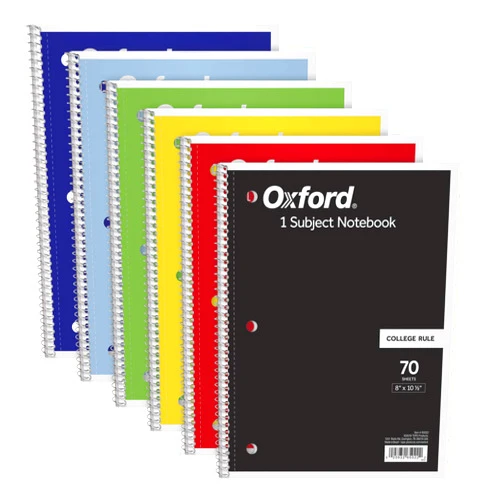 Oxford Spiral Notebook 6 Pack, 1 Subject, College Ruled Paper, 8 x 10-1/2 Inch, Color Assortment Design May Vary (65007)