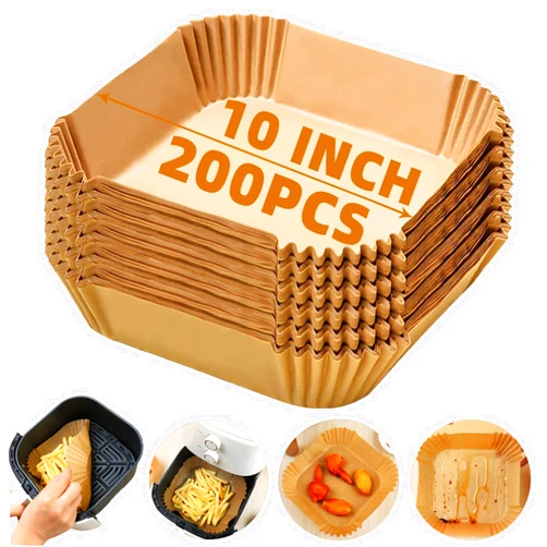 Victoyaw Air Fryer Liners Disposable,200PCS Victoyaw 10 Inch Square Air Fryer Parchment Paper Liners for 8-12QT Air fryer,Easy to Clean Non-Stick Waterproof Airfryer Paper Liner