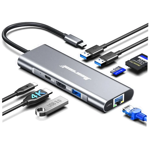 Hiearcool USB C Hub Ethernet,4K@60 USB-C to HDMI Hub,8in1 Multi-Port USBC Adapter Type C Dock Dongle Compatible for MacBook Pro Air iPad Dell Lenovo