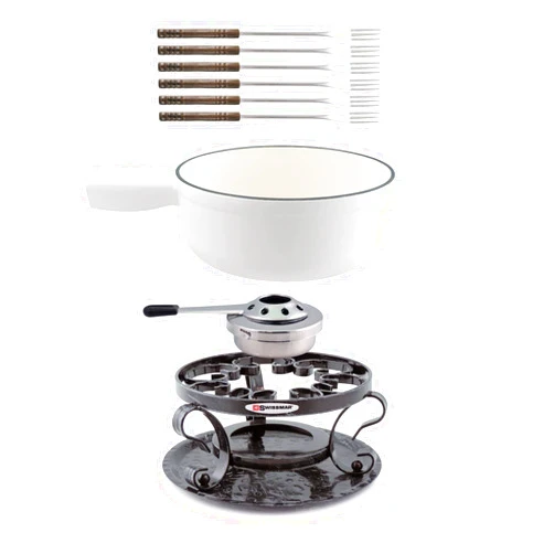 Swissmar Lugano 9 Piece Cast Iron Fondue Set - Matte White