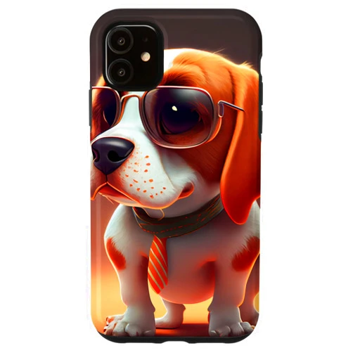 Funny and Cute Dog Lover Unique Digital Art iPhone 11 Cute Adorable Beagle Puppy with Sunglasses Comic Digital Art Case