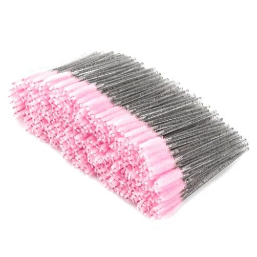 Tbestmax 300 Pcs Disposable Spoolies, Mascara Wand Eyelashes Brushes Applicator for Eyebrow Eye Lash Extension Black Stick Pink Head