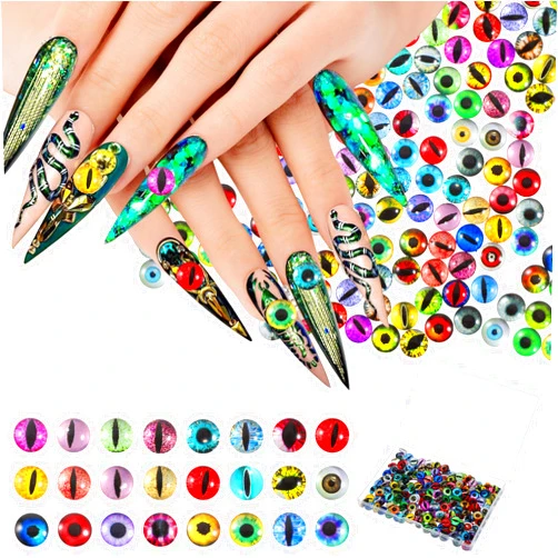 LLOUSSAK 200 Pcs 3D Nail Charms Devil Eyes, Eye Beads Nail Charms Multiple Acrylic Nail Charms Evil Eye Nail Charms Nail Rhinestones for Nail Art Supplies Manicure Craft DIY
