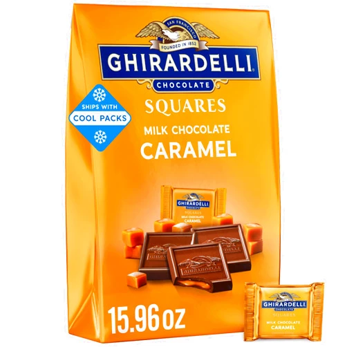 Ghirardelli Milk Chocolate SQUARES with Caramel Filling, 15.96 oz Bag