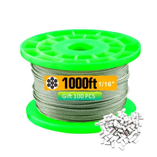 TOYELIU T304-Stainless Steel 1/16'' Wire Rope,7x7 Strand Core (1000ft)