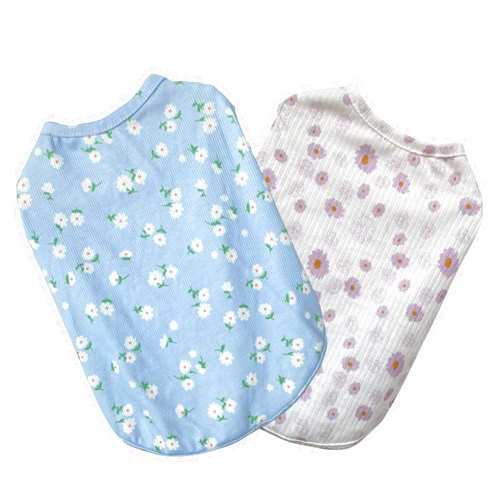 Taoqiao 2PCS Summer Dog Cotton T Shirt Pet Tee Shirts Puppy Daisy Flower Prints Clothes Apparel for Small Dogs Cats