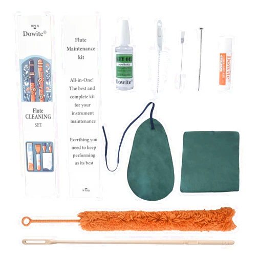 Dowite Flute Cleaning Care Kit: Mouthpiece&Dust Brush,Cleaning Cloth, Cotton Swabs, Cleaning Brush, Cork Grease, Key Oil, Cleaning Rod–Professional Flute Cleaning Kit for All Musicians or Students