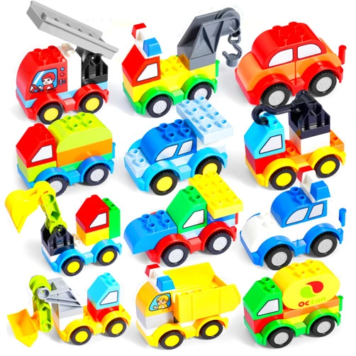 JOYIN 80Pcs Toddlers Car Building Blocks Set, 12Pcs Different Vehicles, Build Your Own Toy Cars, Compatible with Brand Name Building Bricks for Kids Boys Girls Birthday Easter Gift