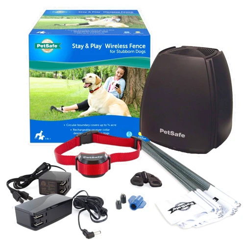 Radio Systems Corporation PetSafe Stay and Play Wireless Fence for Stubborn Dogs from the Parent Company of Invisible Fence Brand - Above Ground Electric Pet Fence with Waterproof and Rechargeable Training Collar Stubborn Dog Wireless Fence Kit