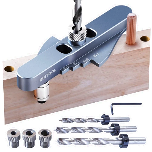 Ruitool Dowel Jig Kit, Self-centering Line Scriber Woodworking Tools, Drill Guide for Straight Holes,Including Drill Bit Set 1/4