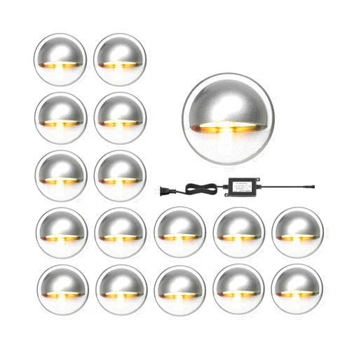 M RNEHON RNEHON 16-Pack Warm White LED Deck Lights Kit, Φ1.38 12V Low Voltage Step Stair Lights,IP65 Waterproof Recessed Landscape Lighting, Adapt for Garden,Yard Steps,Stair,Patio,Floor,Kitchen Decoration