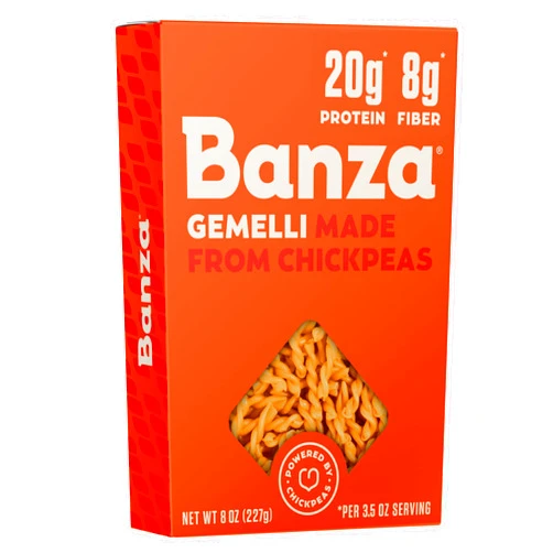 Banza Gemelli Pasta from Chickpeas - Gluten Free, High Protein, and Lower Carb Protein Gemelli Chickpea Pasta - 8oz