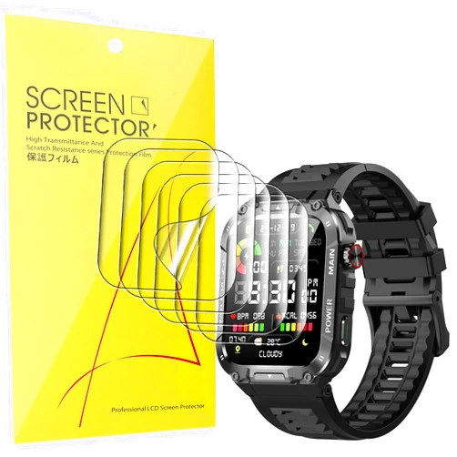 Lamshaw Compatible for Nihemin Military Smart Watch Screen Protector, [6 Pack] Full Coverage TPU Clear Film Compatible for Nihemin 1.96 Inches Military Smart Watch (6 Pack)