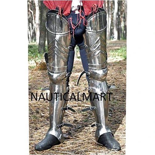 NauticalMart SCA Advanced Leg Armor, Complete Gothic Fluted Upper Leg,Knees and Greaves Wearable Cosplay Theatrical Props Halloween Medieval Armour Costume