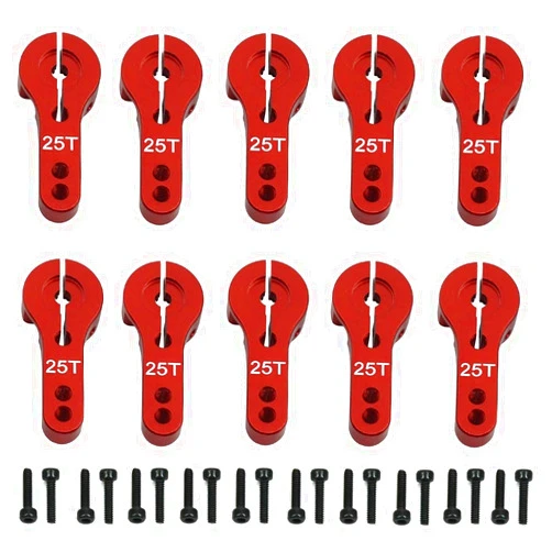 Share Goo 10PCS ShareGoo 25T Aluminum Servo Horns Arms M3 Threads Metal Steering Arm for RC Car Truck Buggy Airplane-Red