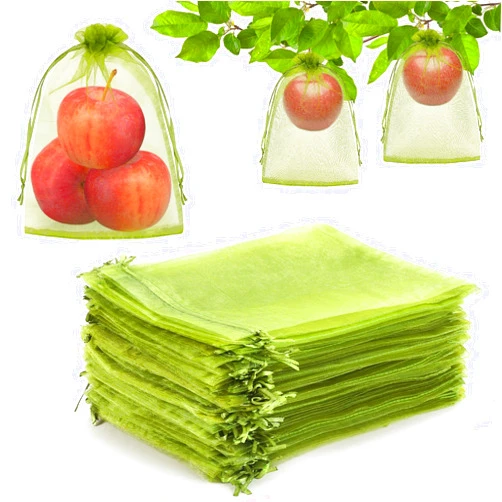 DECYOOL 120 PCS Fruit Protection Bags 6 x 9 inch, Green Fruit Bags for Fruit Trees Fruit Netting Cover Drawstring Mesh Bags Suit for Mangoes Tomatoes Fruit Trees Veggies Garden