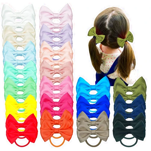 Ayesha 40 Pcs Hair Accessories - 3 Inch Bows, Rubber Bands, Ponytail Holders Elastics & Pigtail Bows for Girls & Toddlers