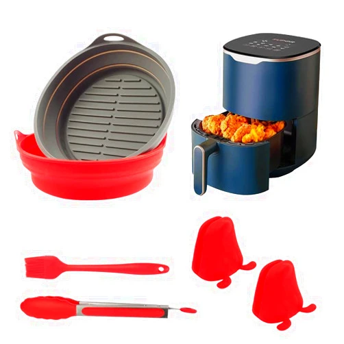 AIANDE 2-Pack Air Fryer Silicone Liners 7.5in Reusable Air Fryer Basket for 3-5 QT Air Fryers, Replacement of Parchment Liners, 6PCS Food Grade Air Fryer Accessories (7.5inch-Round)
