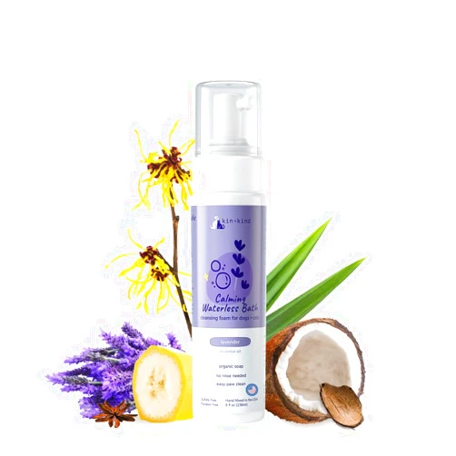 kin+kind Waterless Dry Shampoo for Dogs - Rinse-Free, Eliminate Itch and Odor, Natural Formula with Witch Hazel, Coconut Oil, Olive Oil and Lavender - Made in USA