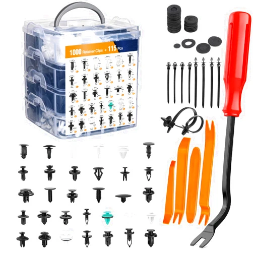 GOOACC 1115Pcs Car Push Retainer Clips & Auto Fasteners Assortment -32 Most Popular Sizes Nylon Bumper Fender Rivets with 10 Cable Ties and Fasteners Remover for GM Ford Toyota Honda Chrysler