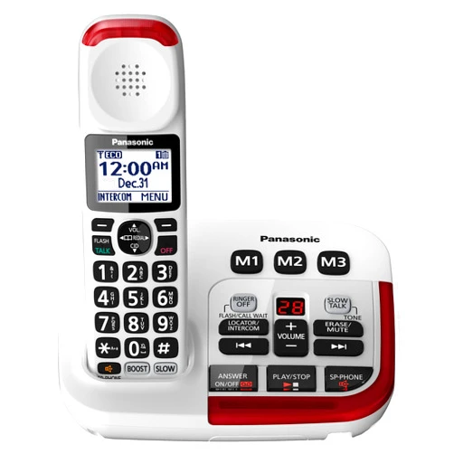 Panasonic Amplified Cordless Phone with Slow Talk, 40dB Volume Boost, 100dB Loud Visual Ringer, Hearing Aid Compatibility, Large Screen and Backlit Keypad - KX-TGM420W - 1 Handset (White)