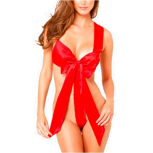 NewBull Women's Sexy Satin Unwrap Me Babydoll Lingerie Bowknot Teddy Bodysuit Underwear One Piece Backless Nightwear Red Big Bow Gift Naughty Sleepwear for Ladies Valentine's Day Christmas Outfit